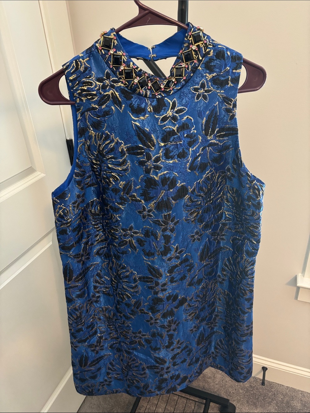 Lilly Pulitzer Blue Floral Metallic-Accent Midi Dress